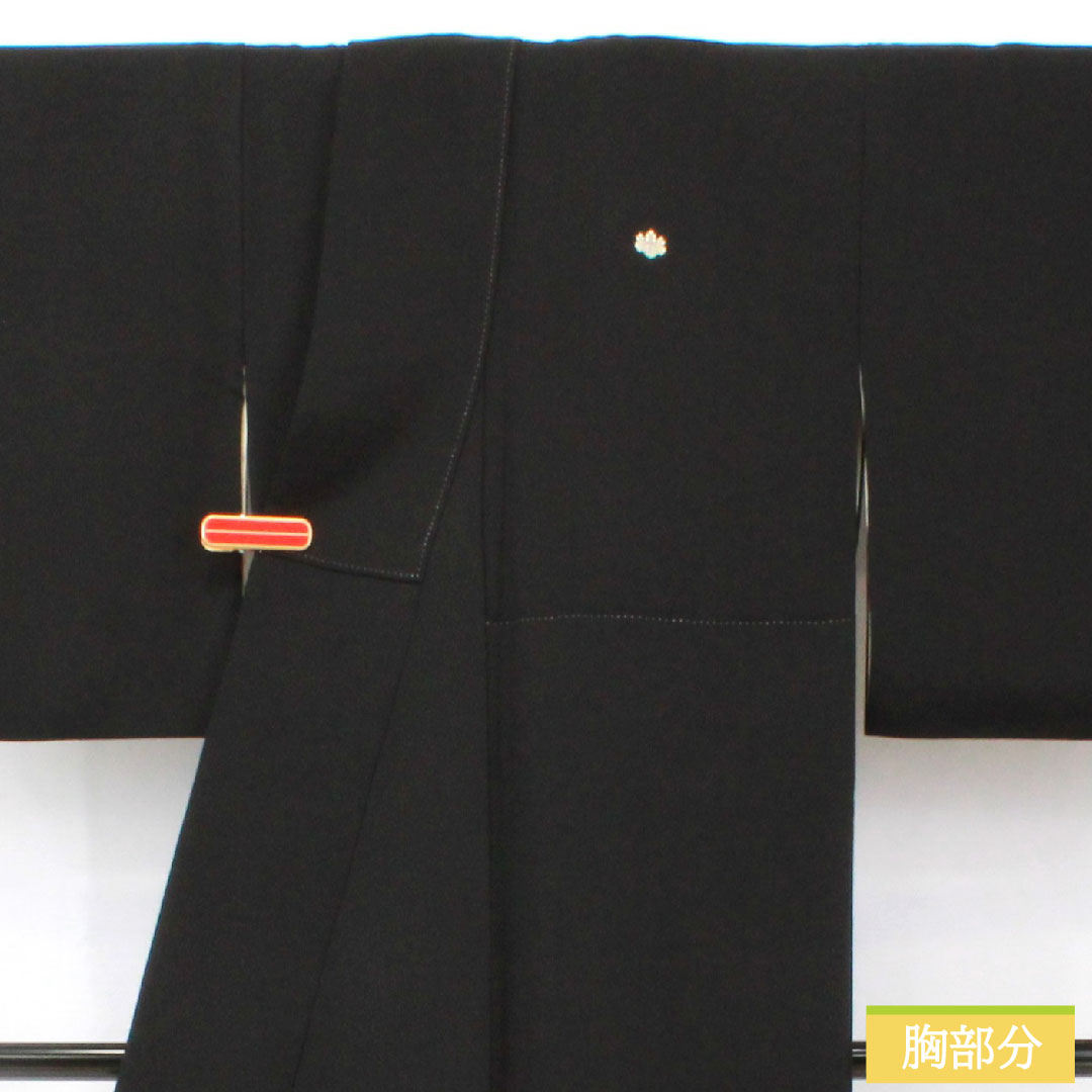 Black formal kimono, pure silk, length 150cm, sleeve length 64cm, lined, Kyoto yuzen, folding screen, flowing water, five crests, five-three paulownia, S rank, black, 1111001742110