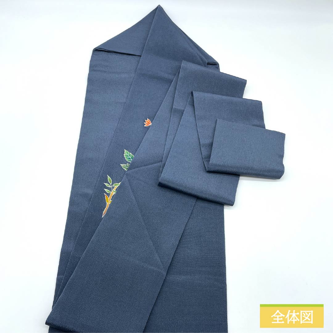 名古屋帯 正絹 Sランク 瞑色色（めいしょくいろ） 型染 ちりめん地 花鳥図 帯丈353cm ポイント柄 カジュアル 青系 1124010432317 名古屋仕立て