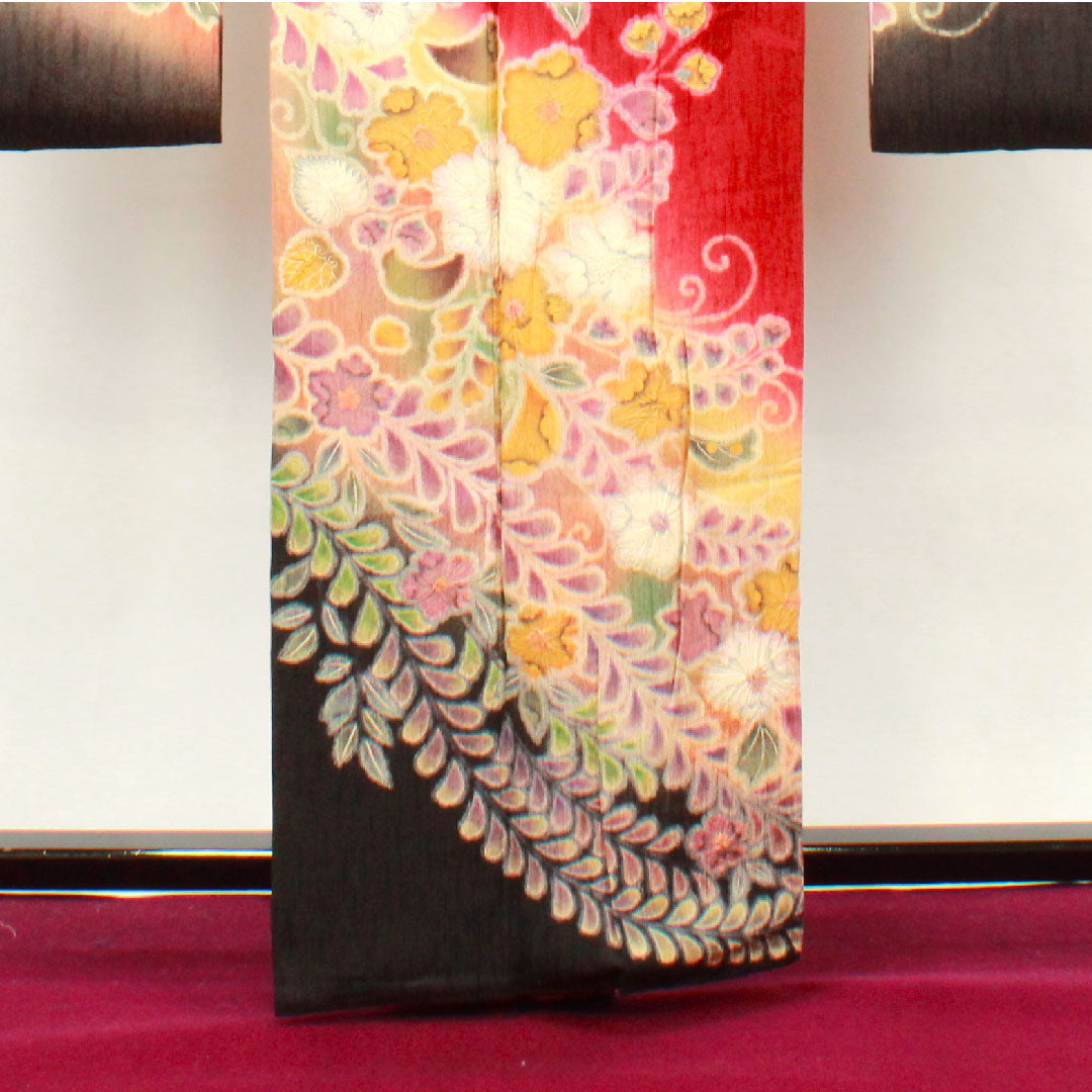振袖 身丈160.5cm 裄丈63.5cm 袷  海老色 辻ヶ花  正絹 Aランク 赤系 1113001443412