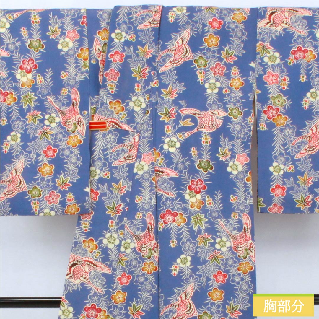 小紋 正絹 Aランク 身丈155.5cm 裄丈63.5cm 袷 紺藤色（こんふじいろ） 型染 鶴 梅 青系 1115006863317