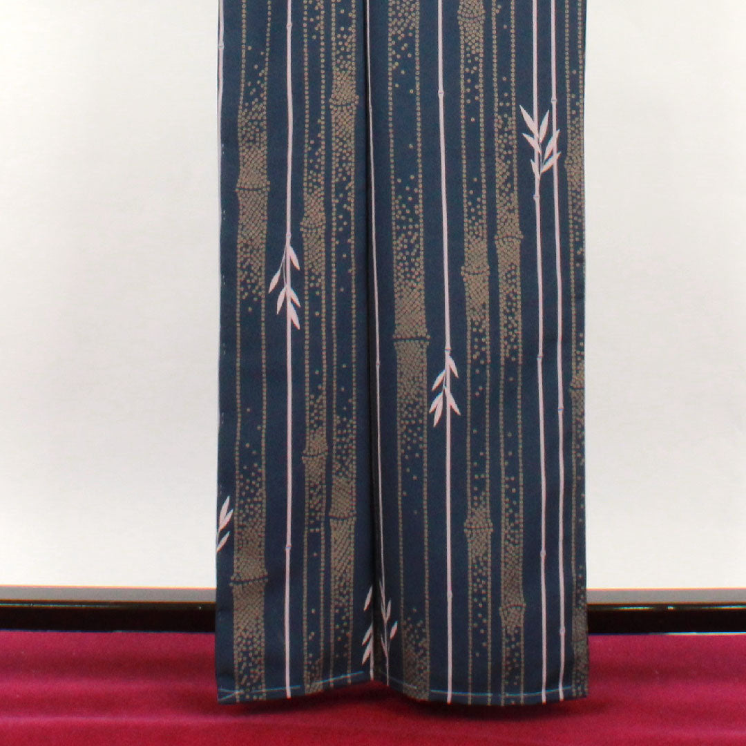 小紋 身丈163cm 裄丈67.5cm 袷  紺青色 洗える着物 竹  ポリ Sランク 紺系 1115002112418