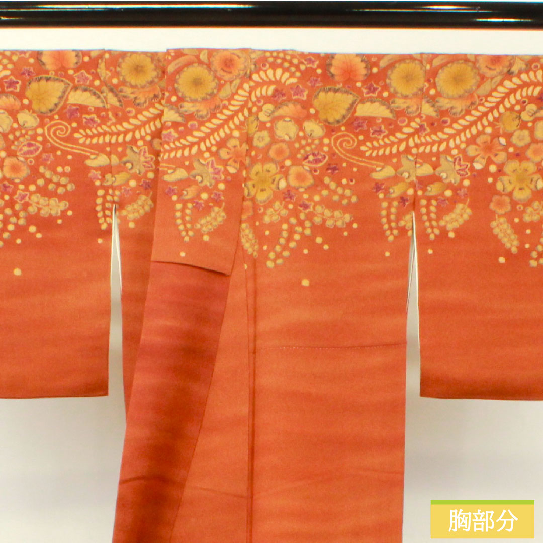 訪問着 正絹 袷 身丈153.5cm 裄丈67.5cm 赤錆色（あかさびいろ） 辻ヶ花 Aランク 茶系 1112004873214