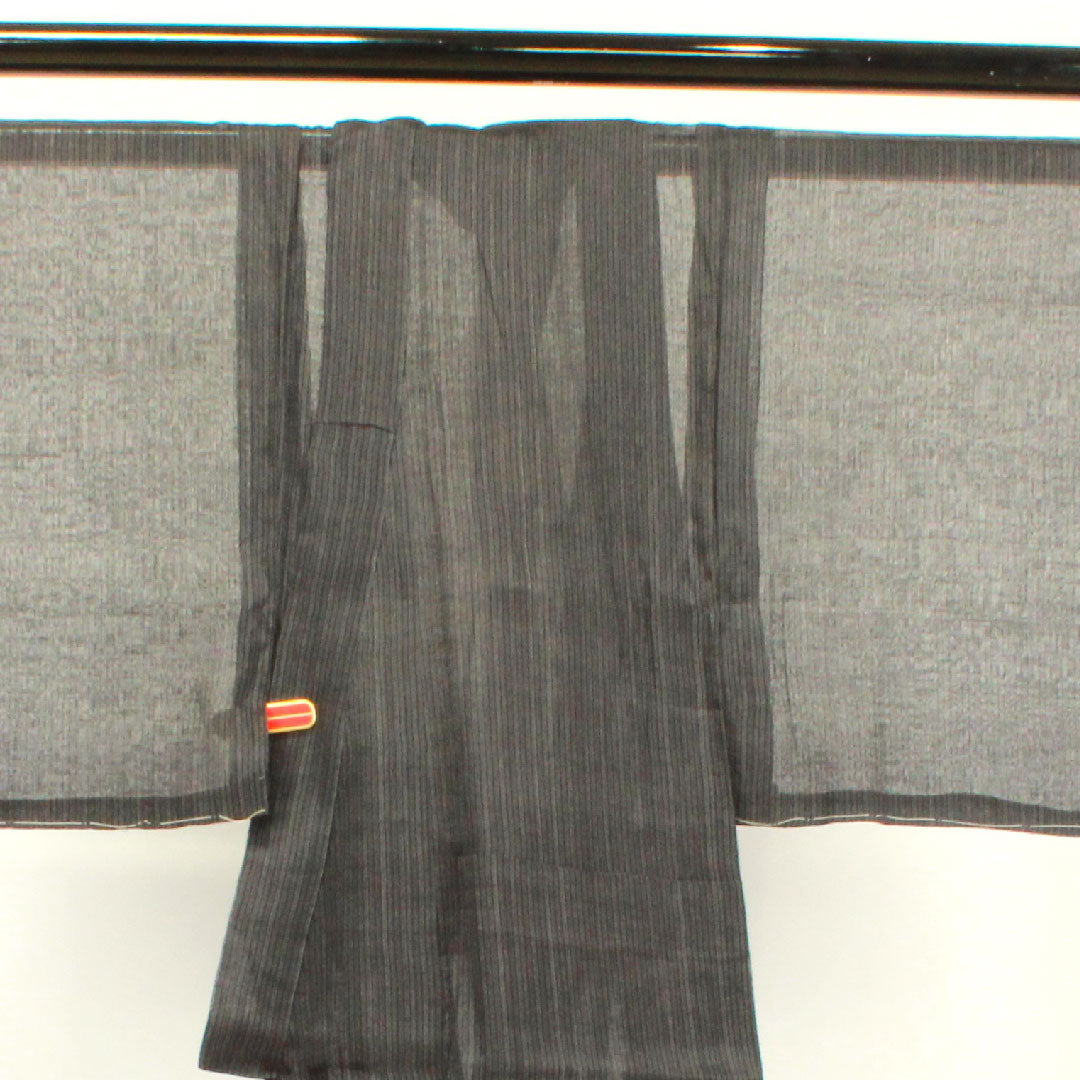夏物 正絹 男物 身丈140.5cm 裄丈64.5cm 黒鼠色（くろねずいろ） 縞 紗 Aランク 黒系 1132001793110