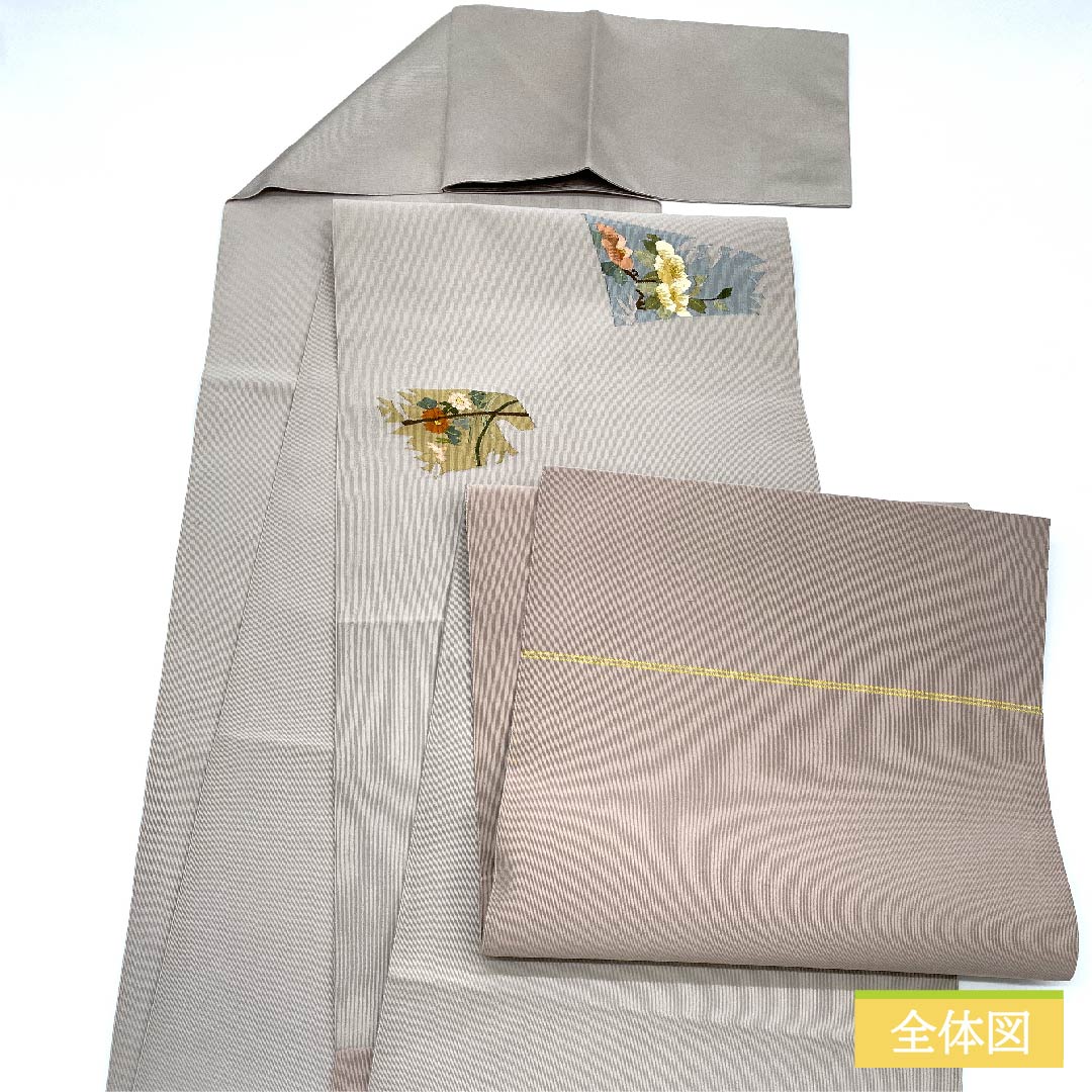 名古屋帯 灰白色色（かいはくしょくいろ） 竹 幕花 帯丈370cm 正絹 Sランク ポイント柄 カジュアル グレー系 1124006422322 松葉仕立て