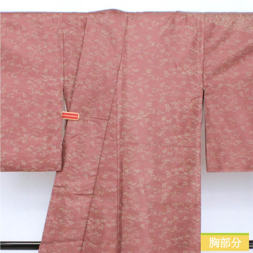 訪問着 正絹 Aランク 袷 身丈164.5cm 裄丈65cm 小豆色（あずきいろ） 紬地 草花 茶系 1112006343414