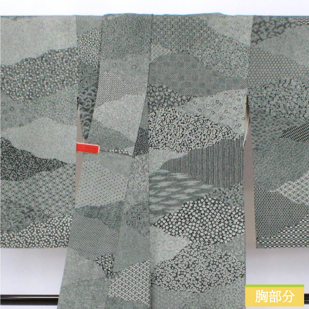 小紋 正絹 Sランク 身丈164.5cm 裄丈66.5cm 袷 金田染工 二代目金田昇 江戸小紋 割付文様 型染 モノトーン 1115007202427