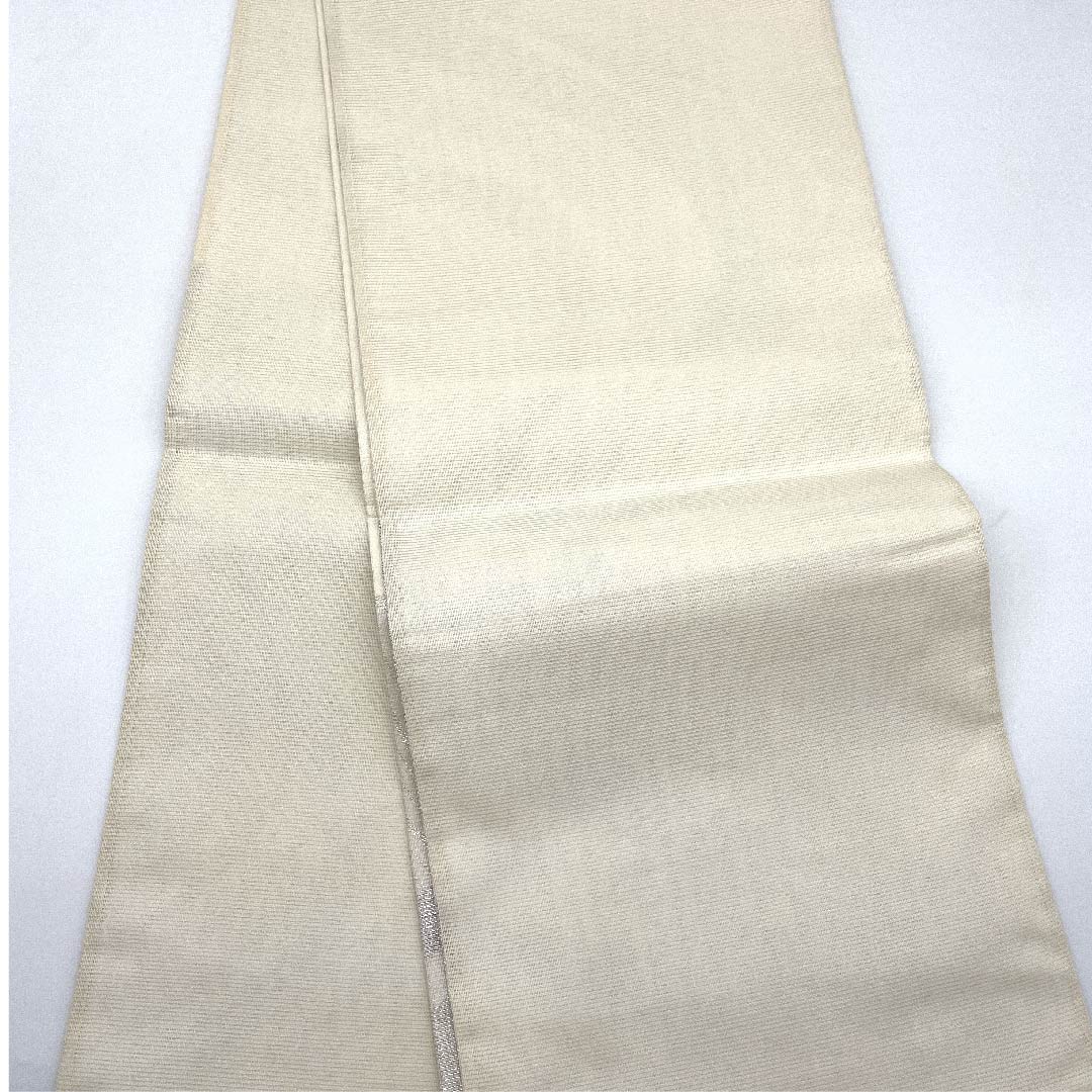 袋帯 乳白色色（にゅうはくしょくいろ） 夏帯 流水 波 帯丈436cm 正絹 Sランク 六通 セミフォーマル 白系 1123007472311