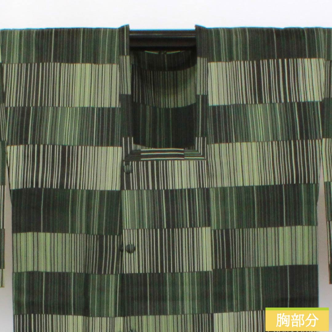 雨コート ポリエステル Sランク 身丈126.5cm 裄丈60cm 縞 市松 単衣 黒系 1117001302910