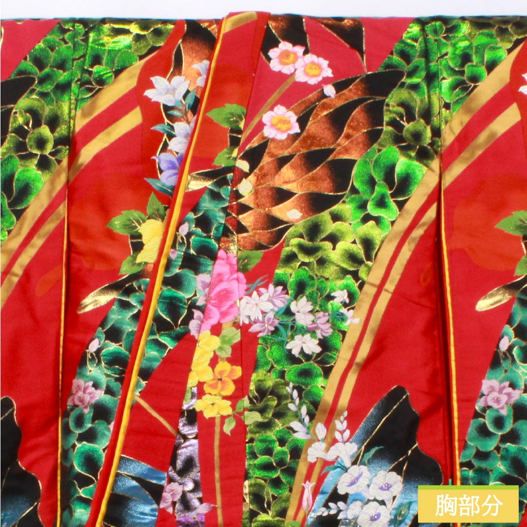 色打掛 正絹 Sランク 身丈188cm 裄丈67cm 真紅色（しんくいろ） 森英恵 HANAE MORI 唐織 蝶 袷 赤系 1110001102912