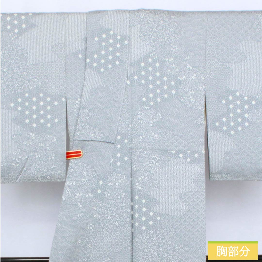 Komon (small pattern) kimono, pure silk, length 156cm, sleeve length 62cm, lined, light dull color (usunibiiro), stencil dyeing, shibori (shibori) and cloud pattern, classic pattern, S rank, gray, product number 1115006182322