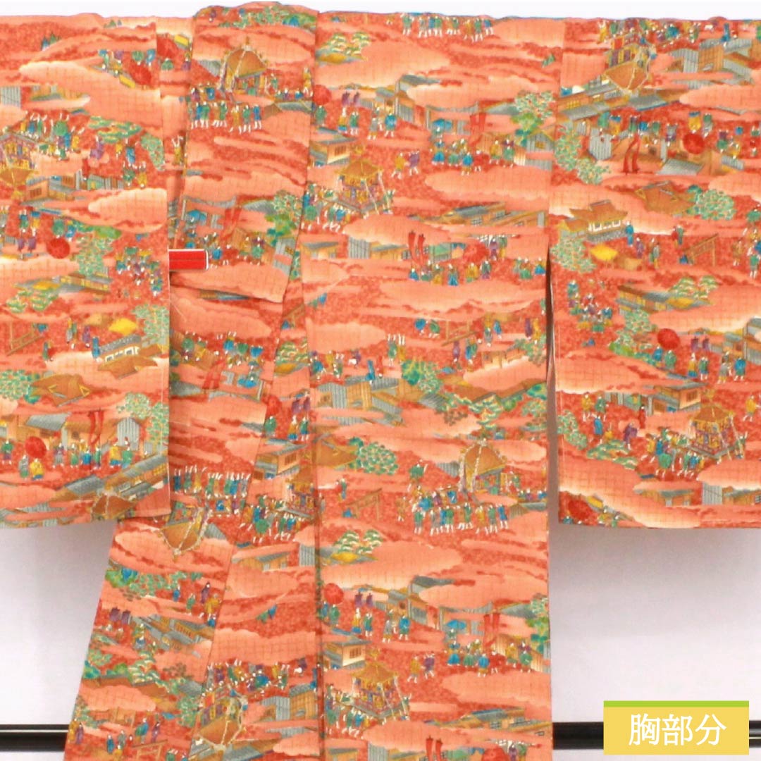 Komon, pure silk, length 155.5cm, sleeve length 66cm, lined, copper color (akaganeiro), historical picture scroll, S rank, brown, 1115005042314