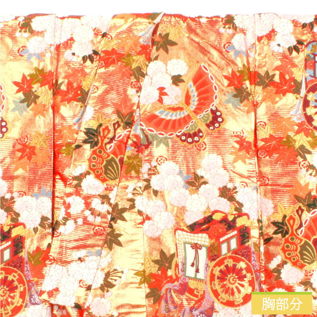 色打掛 正絹 Aランク 身丈184cm 裄丈60.5cm 唐織 蝶 草花模様 袷 朱系 1110001003916