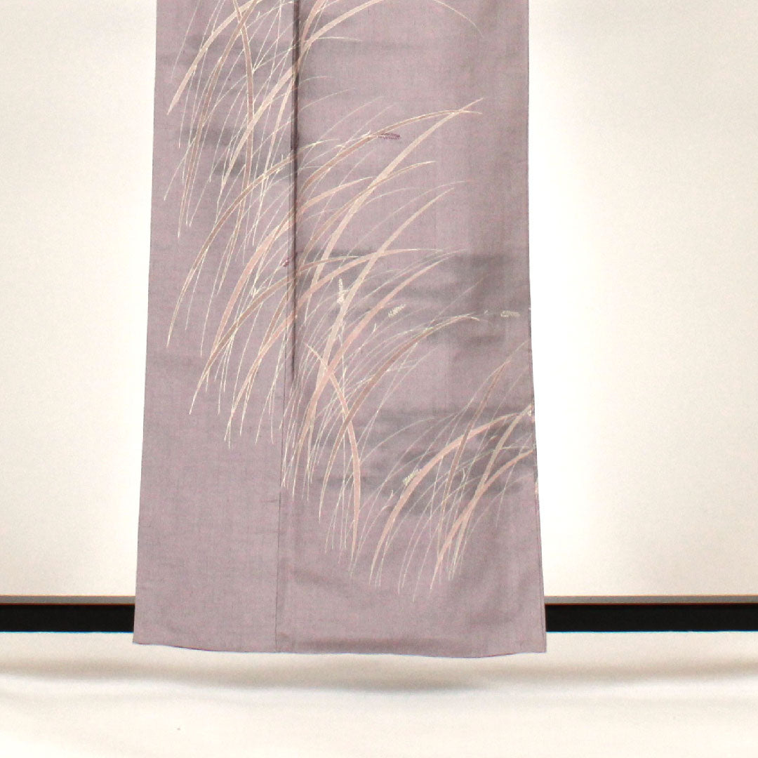 Homongi (formal kimono) Length 161cm Sleeve length 66cm Awning pattern Tsumugi fabric Pure silk S rank Purple 1112000762420