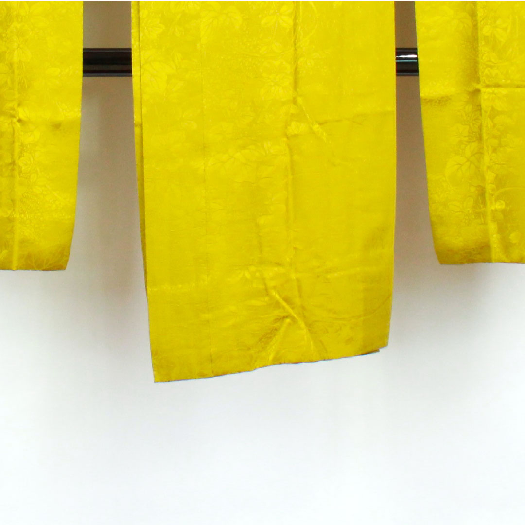 長襦袢 正絹 身丈115.5cm 裄丈66cm 単衣  朽葉色 振袖用 草花模様  Sランク 緑系 1129000302119