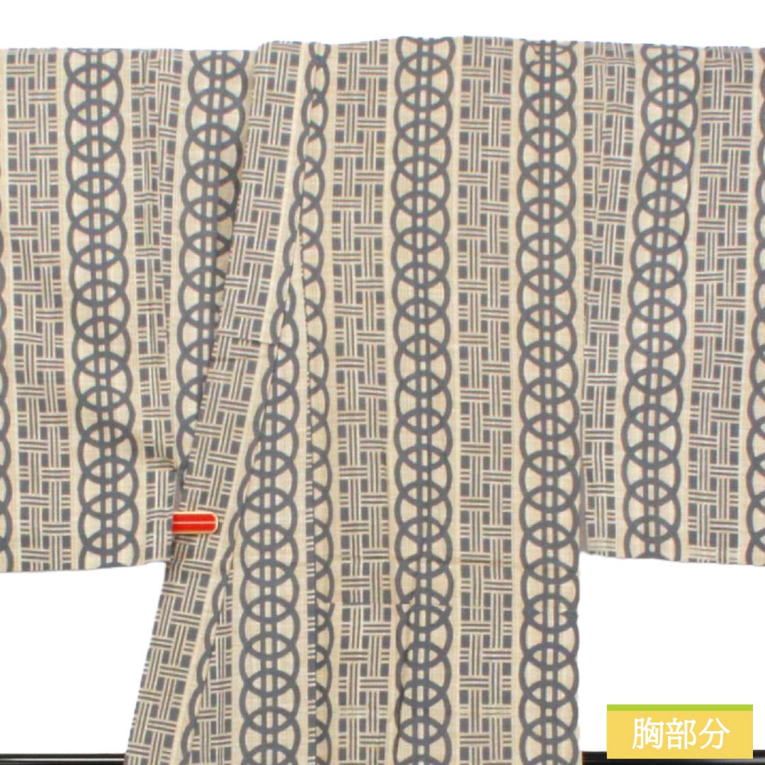 メンズ浴衣 木綿 Sランク 身丈152.5cm 裄丈71cm 砥粉色（とのこいろ） 抽象模様 単衣 ベージュ系 1138000722525