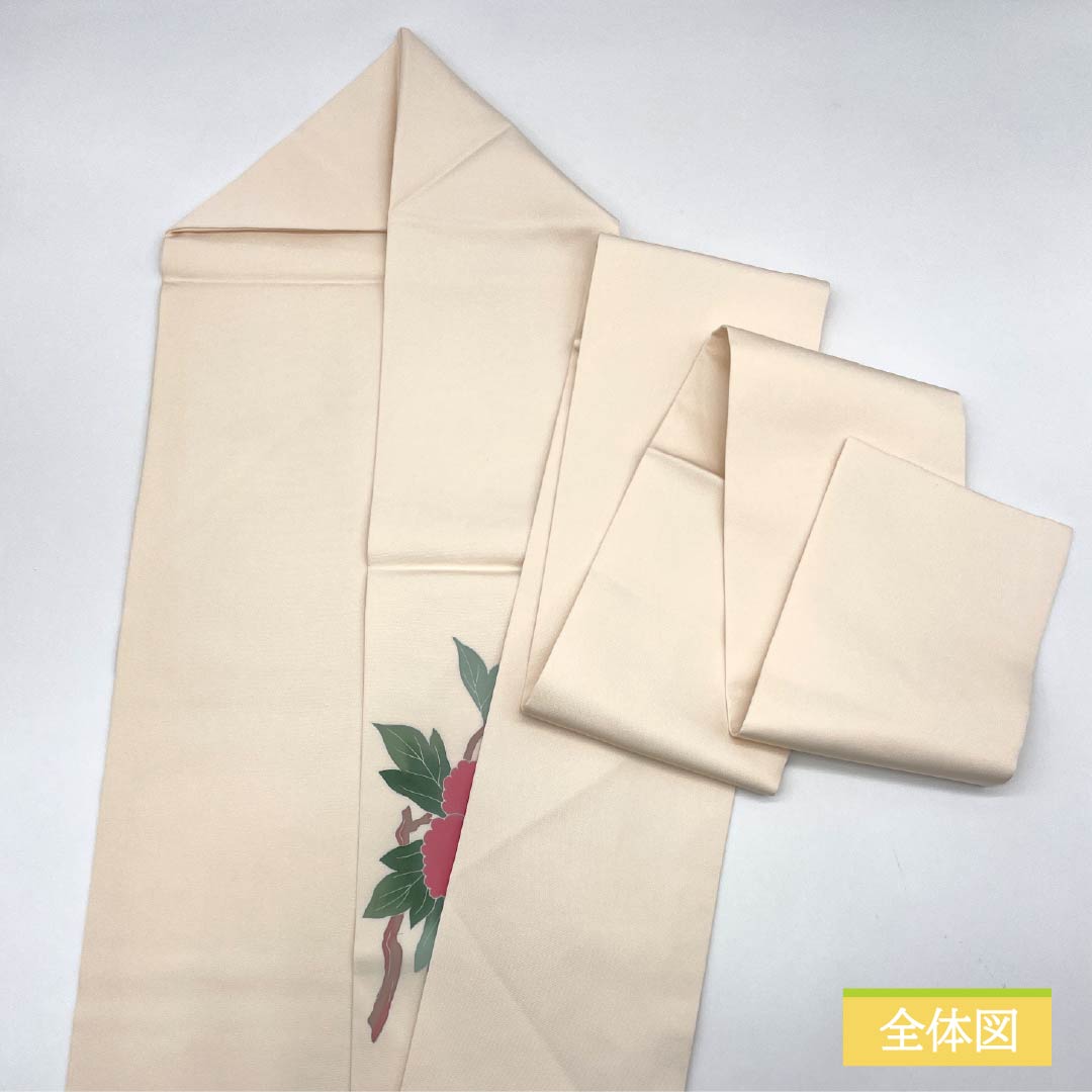 名古屋帯 薄肉色（うすにくいろ） 染め帯 牡丹 帯丈371cm 正絹 Sランク ポイント柄 セミフォーマル クリーム系 1124007052315 名古屋仕立て