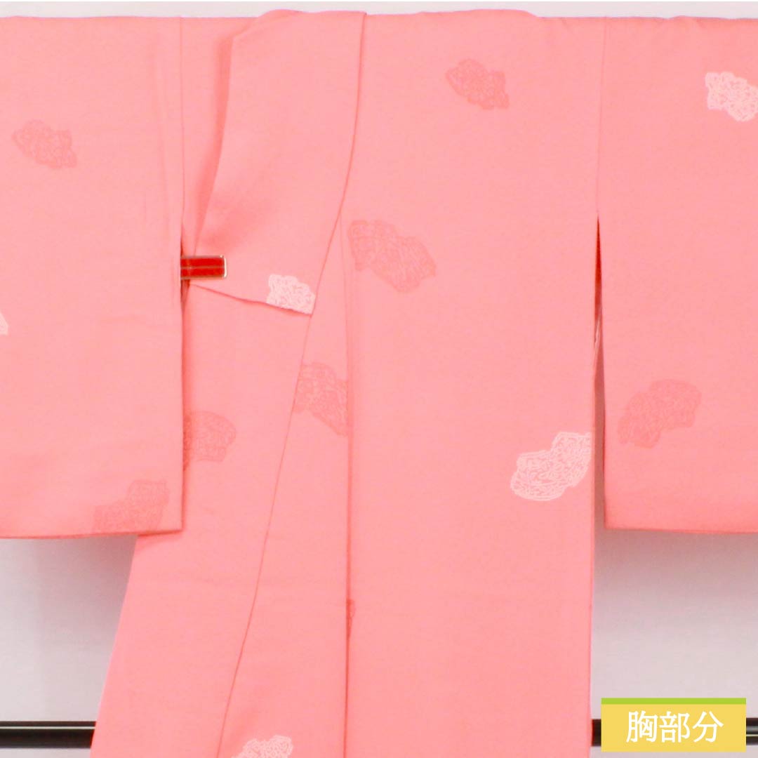 小紋 正絹 身丈158.5cm 裄丈64.5cm 袷 珊瑚色（さんごいろ） 抽象柄 Sランク ピンク系 1115005002313