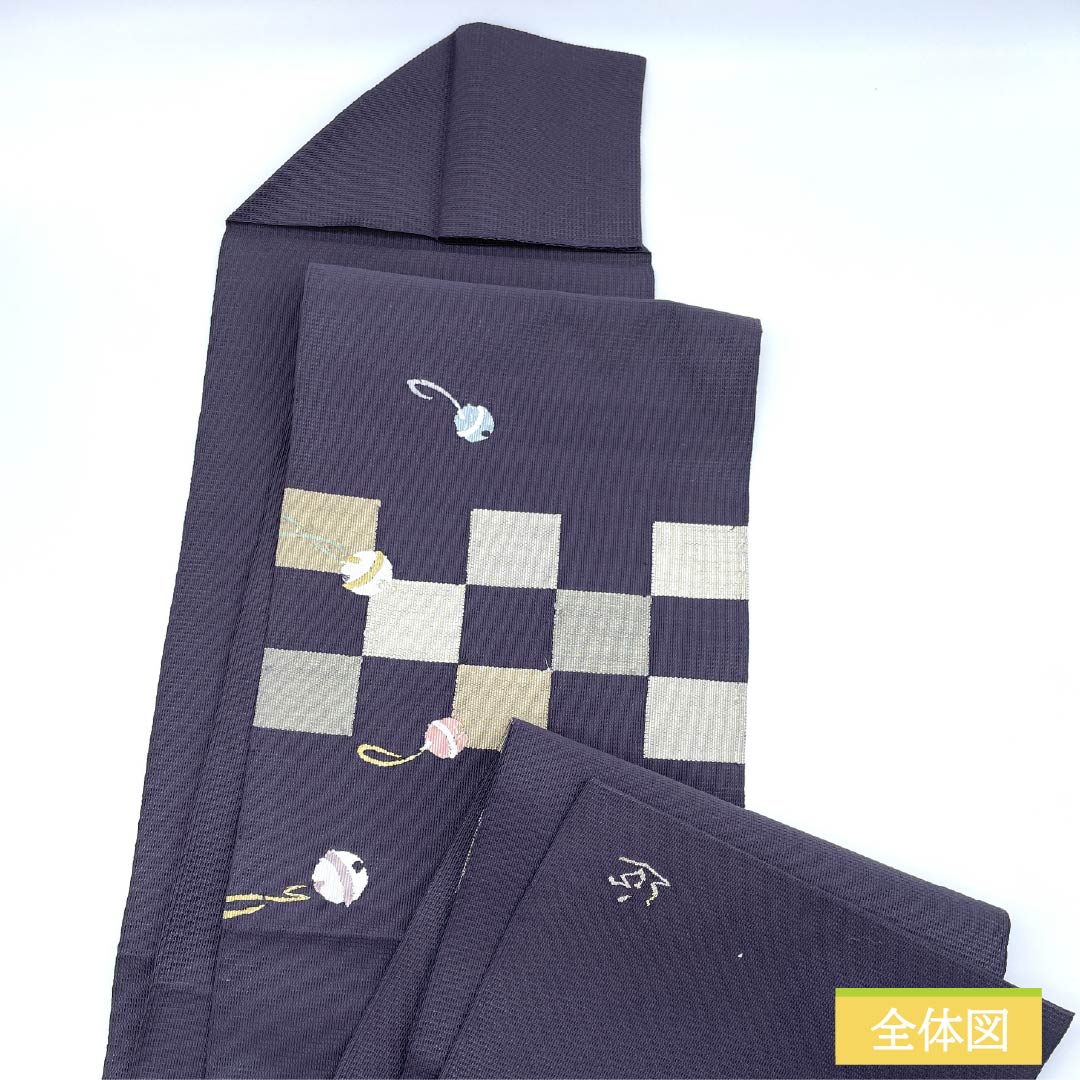 名古屋帯 深滅紫色（ふかきけしむらさきいろ） 綴れ織 井筒屋瀬平 爪搔き綴れ 帯丈377cm 正絹 Sランク ポイント柄 カジュアル 紫系 1124007022320 松葉仕立て