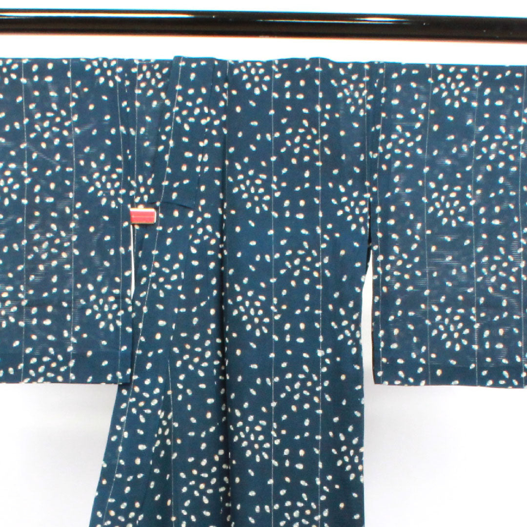 Summer pure silk komon length 148cm sleeve length 63.5cm dark navy blue abstract pattern silk S rank navy blue 1132001152118