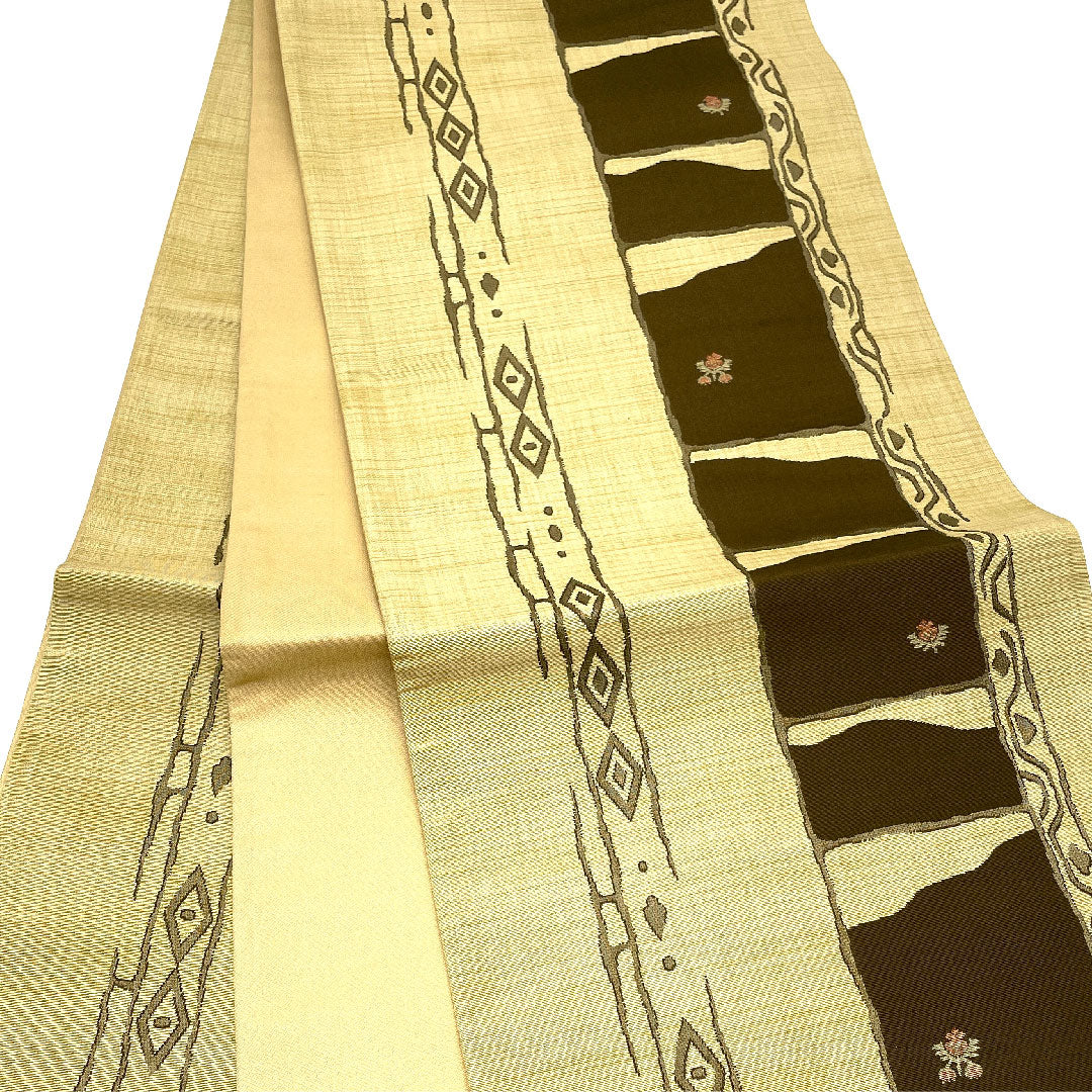 袋帯 抽象模様 帯丈422cm 正絹 Sランク 六通 カジュアル 黄系 1123004142323