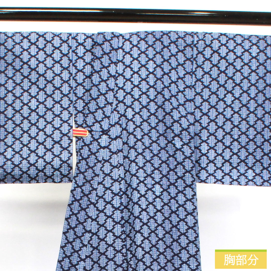 浴衣 木綿 身丈149cm 裄丈61cm Sランク 単衣 紺系 濃紺色（のうこんいろ） リップル 幾何学模様  1118004502118