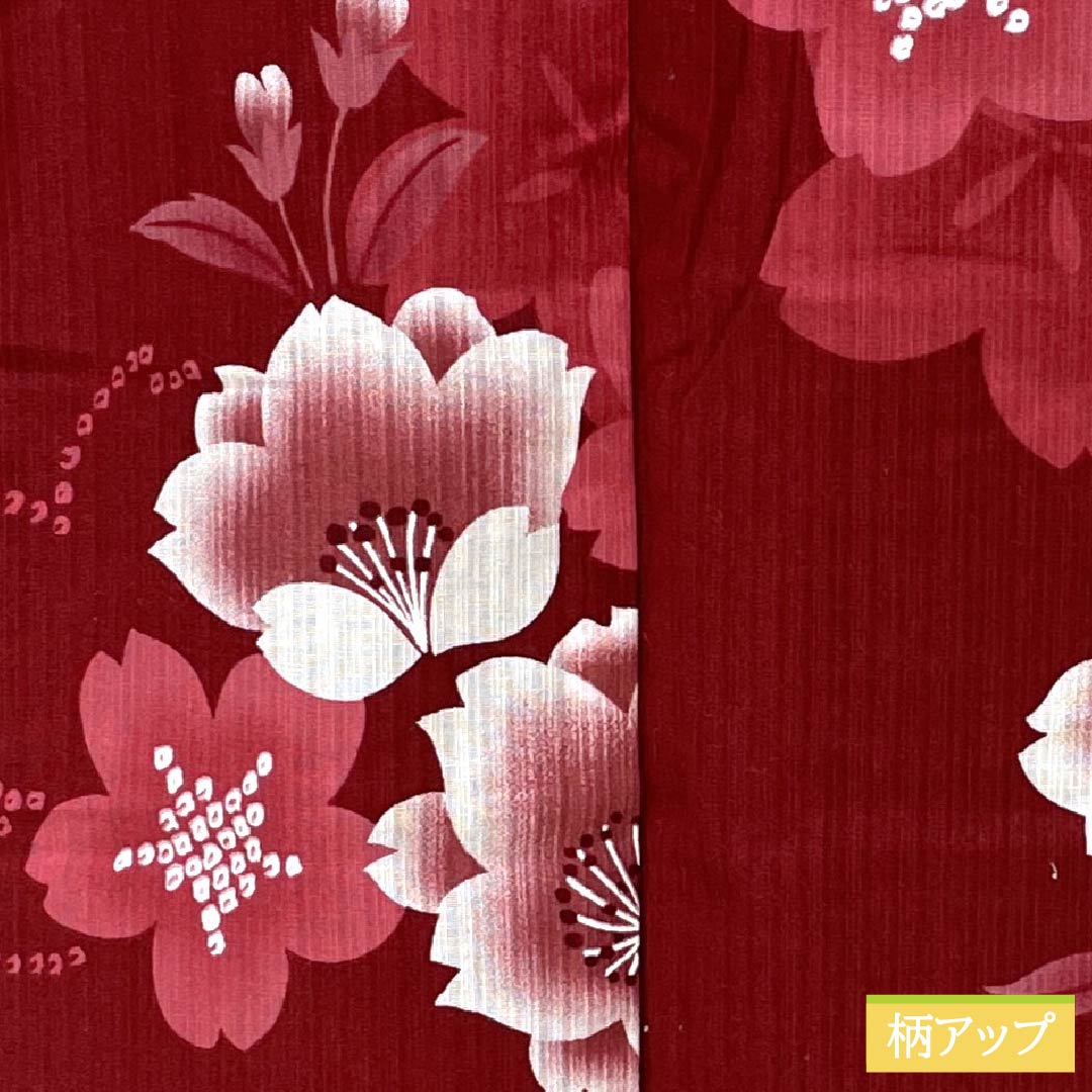 浴衣 木綿 Aランク 身丈164cm 裄丈68cm 真紅色（しんくいろ） 桜 単衣 赤系 1118007463412
