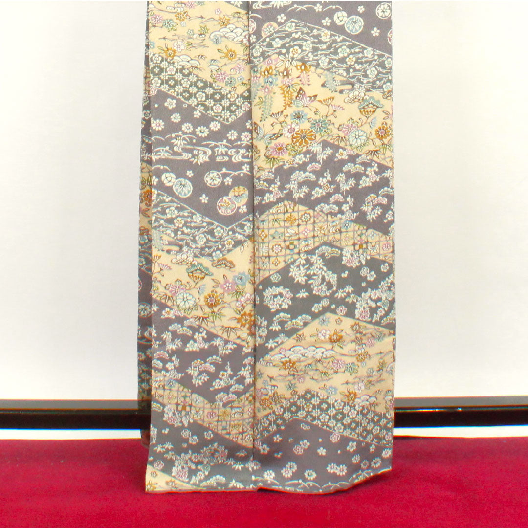 小紋 身丈160.5cm 裄丈62cm 袷 燻銀色 麴色 京紅型  正絹 Aランク グレー系 1115002453422