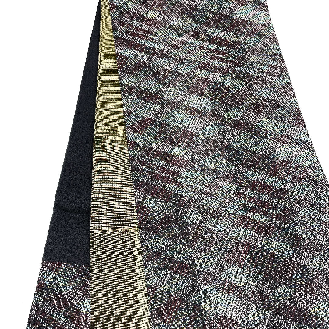 袋帯 幾何学模様 縞 帯丈434cm 正絹 Sランク 六通 カジュアル 紫系 1123003822320