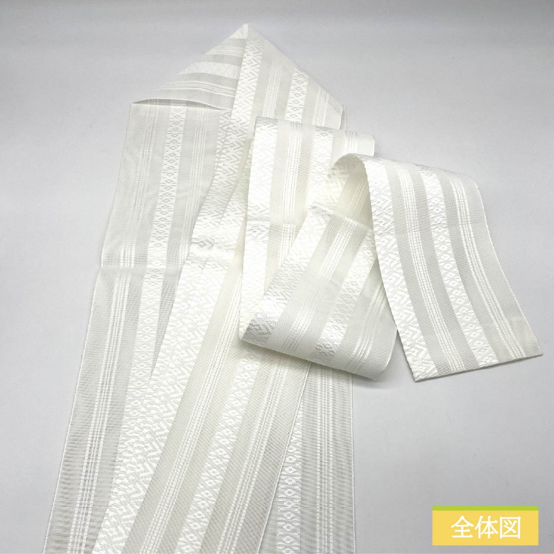 名古屋帯 ポリエステル 献上柄 夏帯 献上柄 帯丈371cm Sランク 全通 セミフォーマル 白系 1124008312311 名古屋仕立て