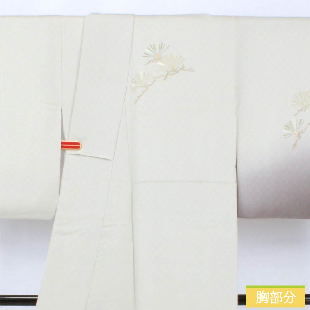 訪問着 正絹 Sランク 袷 身丈158.5cm 裄丈65cm 白鼠色（しろねずいろ） 佐賀錦 かざり錦 小島敏男 松葉 付下げ グレー系 1112006452322