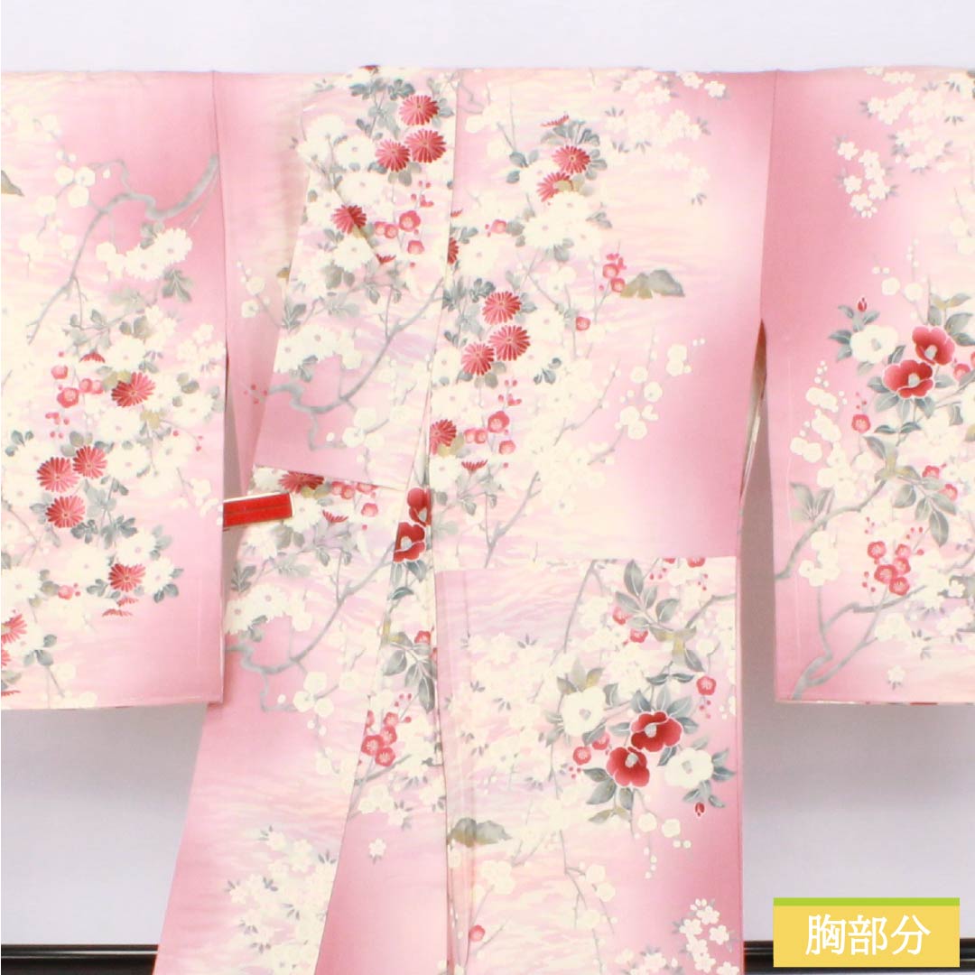 小紋 正絹 Sランク 身丈163cm 裄丈68cm 袷 一斤染色（いっこんぞめいろ） 京友禅 草花 しつけ糸付き ピンク系 1115007132413