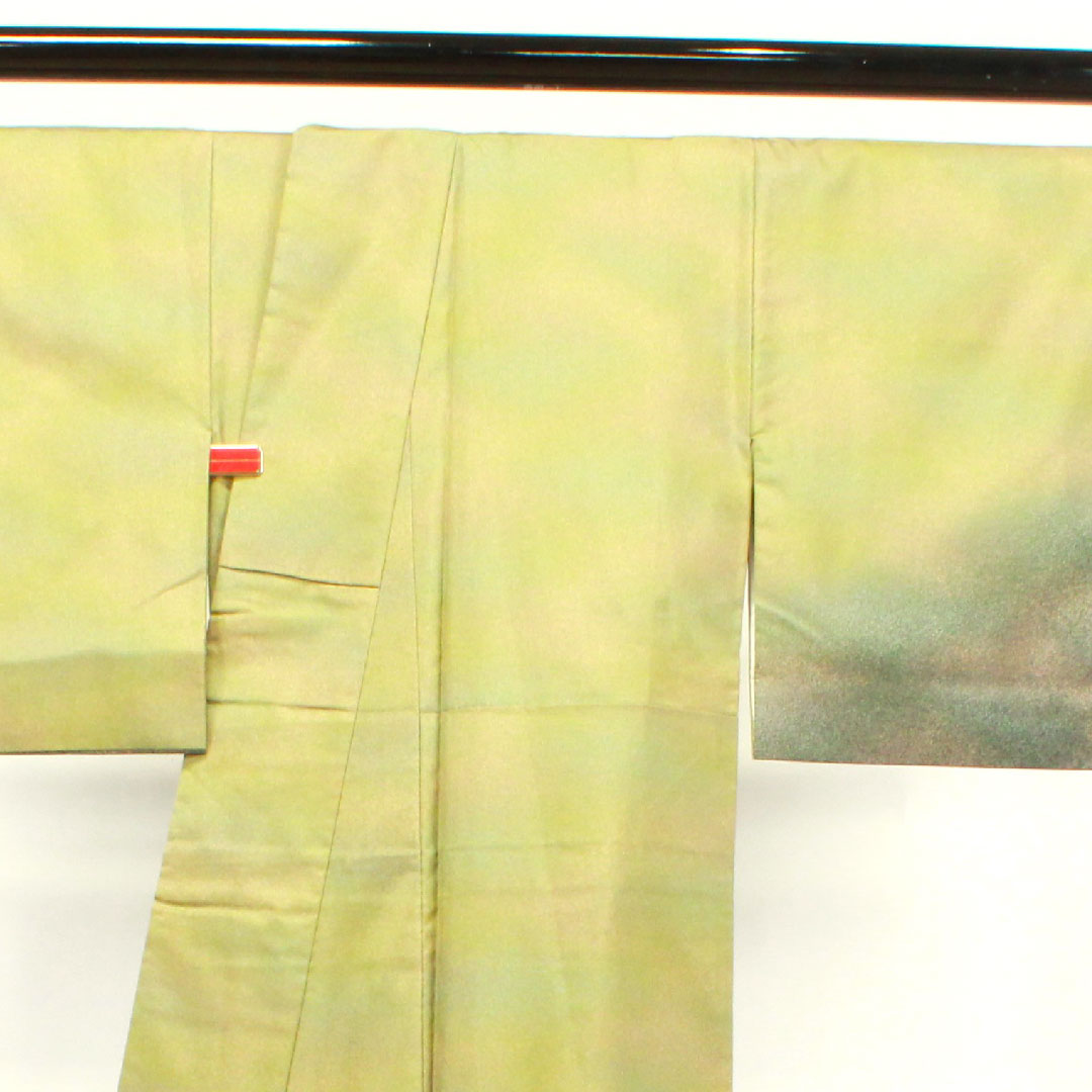 訪問着 正絹 袷 身丈156.5cm 裄丈62.5cm 利休色 紬地 ボカシ模様 剣片喰 Sランク 緑系 1112002852319