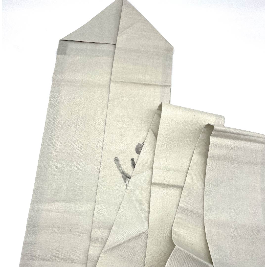 名古屋帯 卯の花色 夏帯 紗 なすび たけのこ 染帯 作家物 西陣織 帯丈375.5cm 正絹 Aランク ポイント柄 カジュアル グレー系 1124003903322  名古屋仕立て