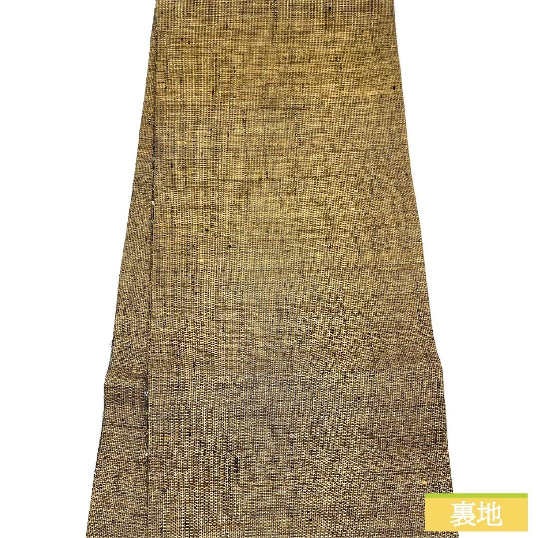 袋帯 正絹 黄橡色（きつるばみいろ） 市松 横縞 帯丈448cm Sランク 六通 カジュアル グラデーション系 1123012492399