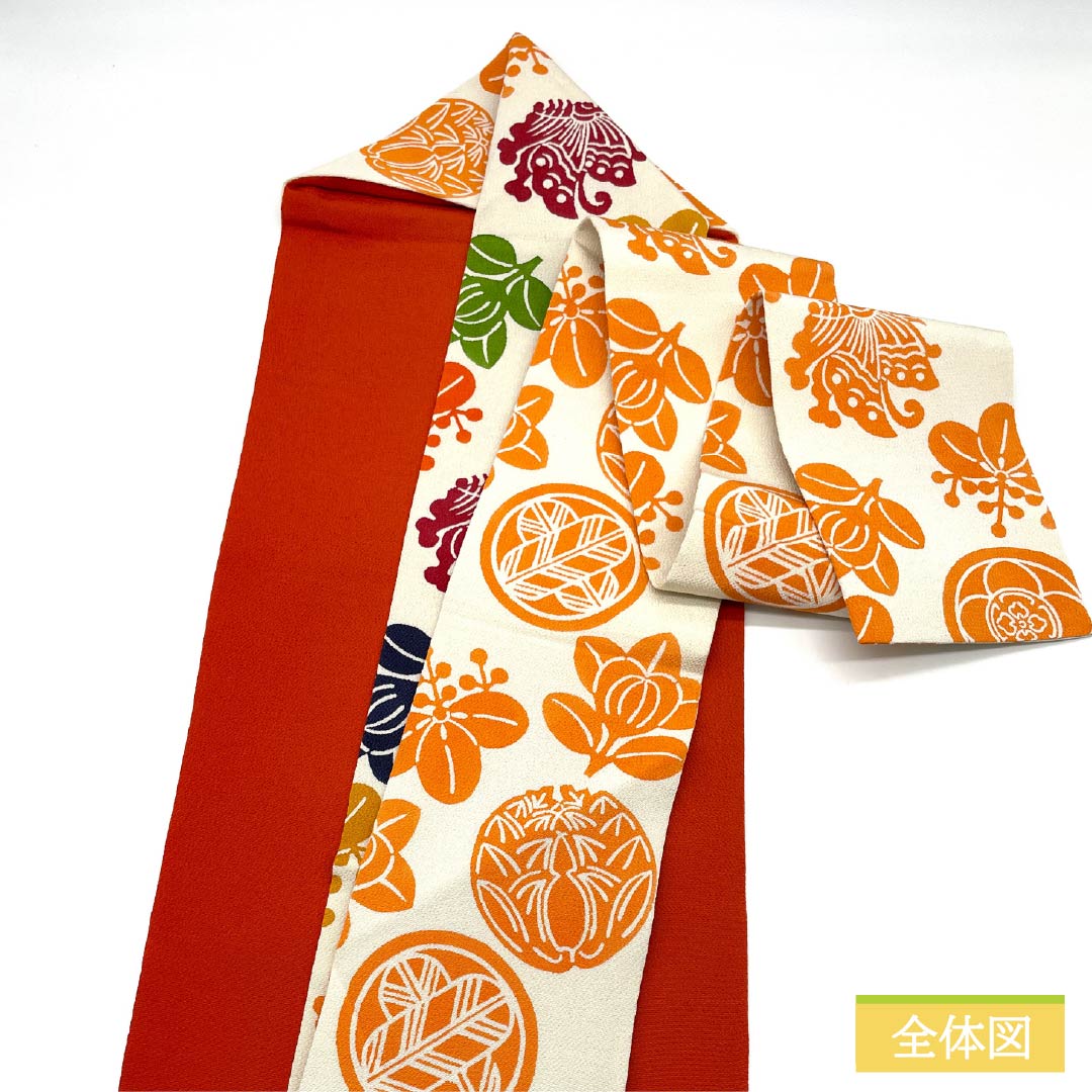 名古屋帯 胡粉色（ごふんいろ） 型染 ちりめん地 丸に紋 帯丈354cm 正絹 Aランク ポイント柄 カジュアル クリーム系 1124008163315 名古屋仕立て