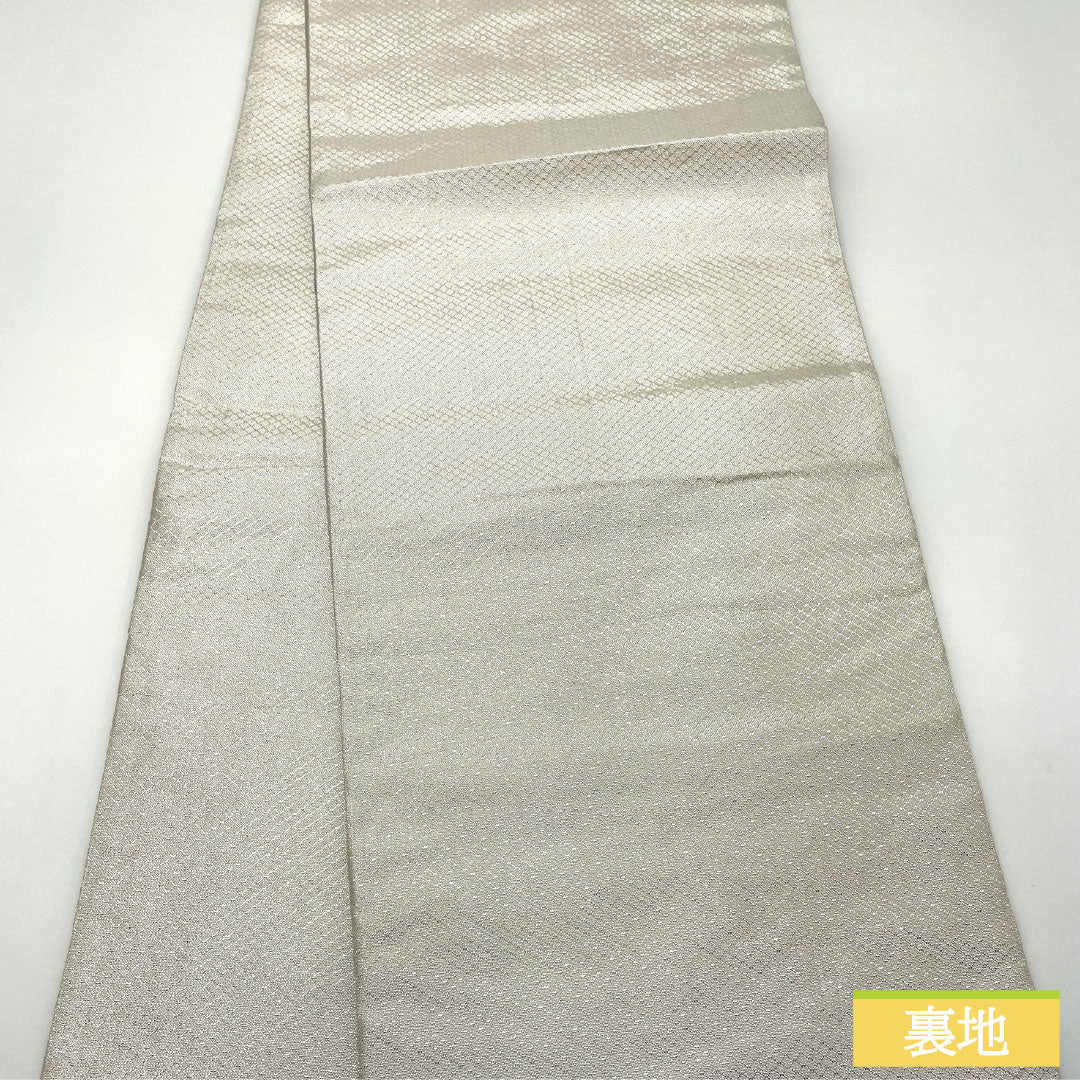 袋帯 正絹 Aランク 花柄 西陣織 帯丈432cm 六通 フォーマル 銀系 1123016643322