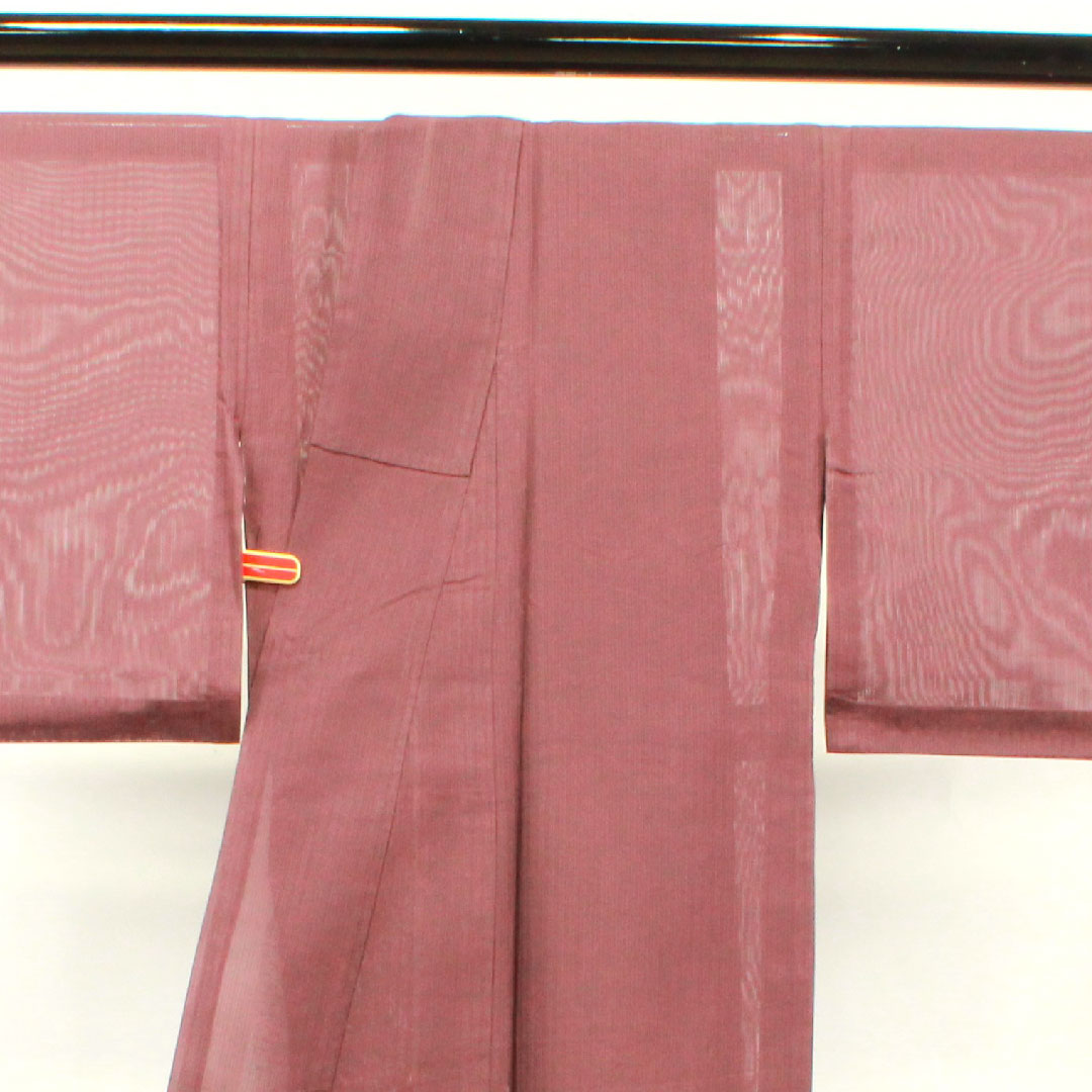 夏物 正絹 色無地 身丈160cm 裄丈60cm 紫土色（しどいろ） 竪絽（たてろ） 絽 Aランク 紫系 1132001093420