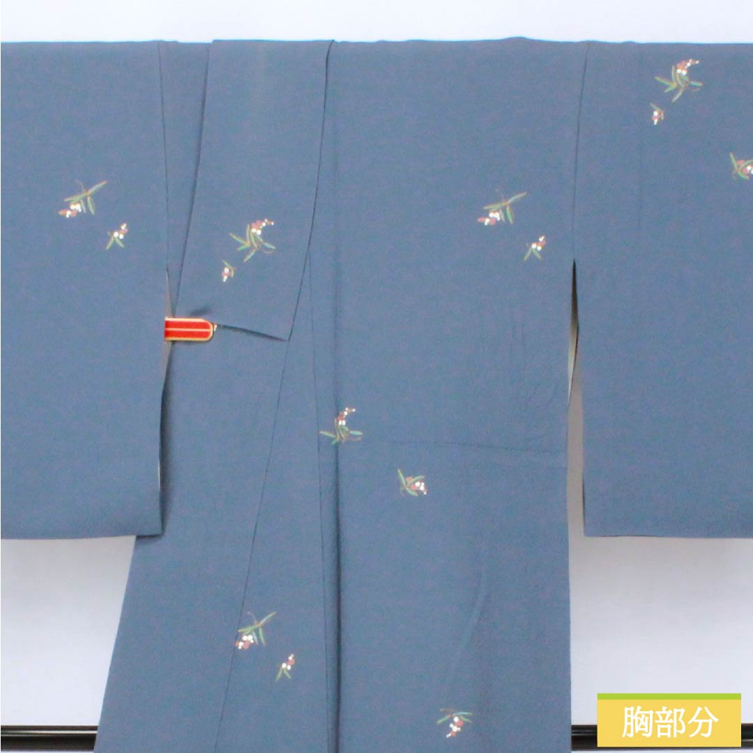 小紋 正絹 Aランク 身丈165cm 裄丈68cm 袷 裏色（うらいろ） 小花 ちりめん地 パールトーン加工 青系 1115007293517