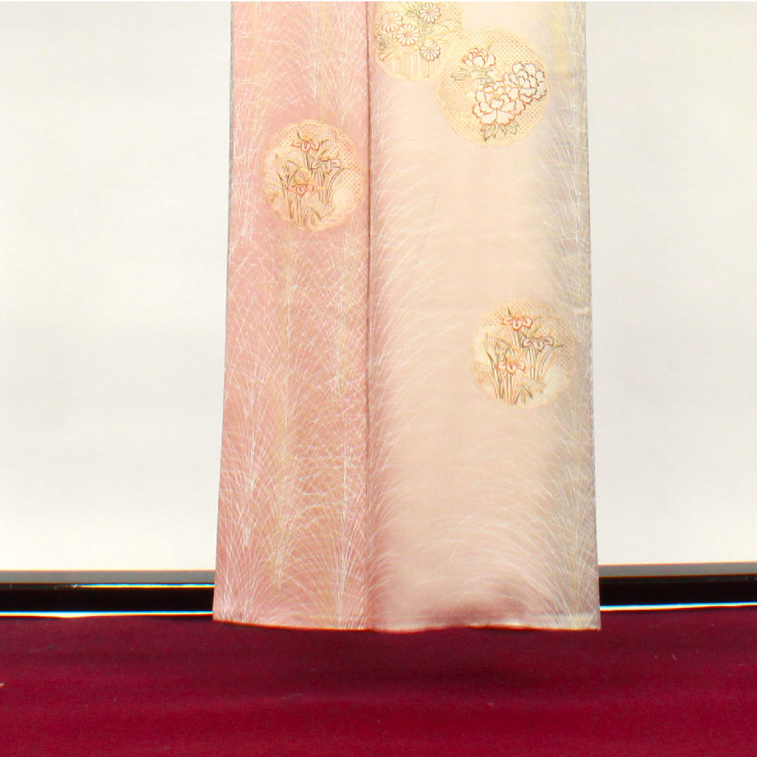 訪問着 袷 身丈157cm 裄丈62.5cm 汕頭刺繡 雪輪 草花模様 正絹 Aランク グラデ 1112002333399