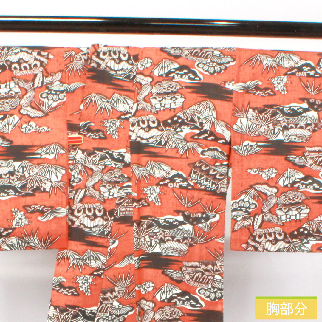 Komon, pure silk, length 157.5cm, sleeve length 65cm, single layer, ochre, stencil dyeing, Chayatsuji, S rank, brown, 1115003922314