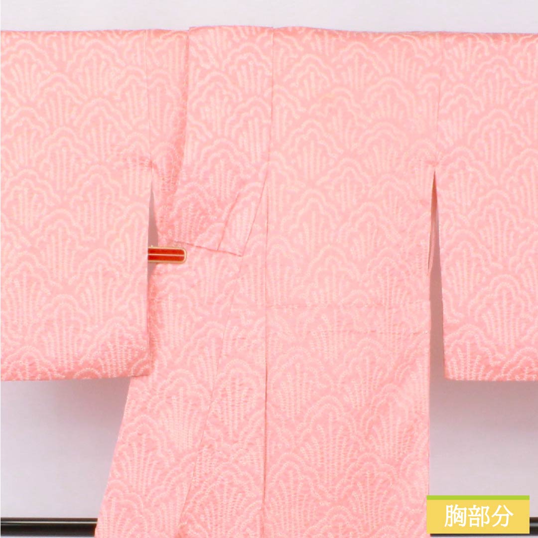 小紋 正絹 Aランク 身丈158cm 裄丈65cm 袷 絞り 抽象模様 ピンク系 1115007573313