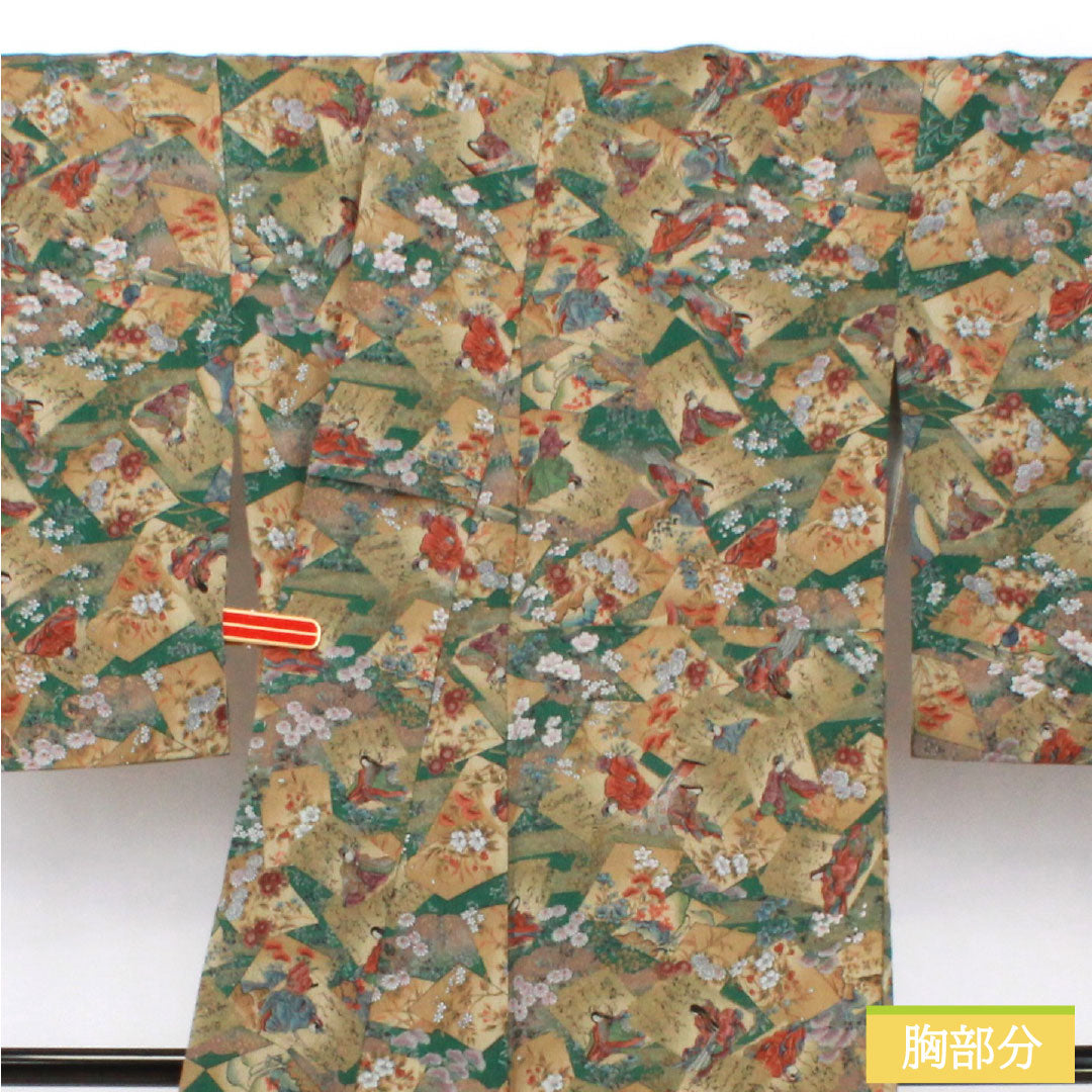 リサイクル着物】小紋 正絹 Sランク 身丈166cm 裄丈66cm 袷 柚葉色