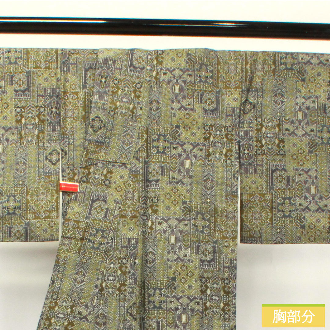 Tsumugi silk Length 159.5cm Sleeve length 65.5cm Geometric pattern S rank Awase Gradient 1116003032399