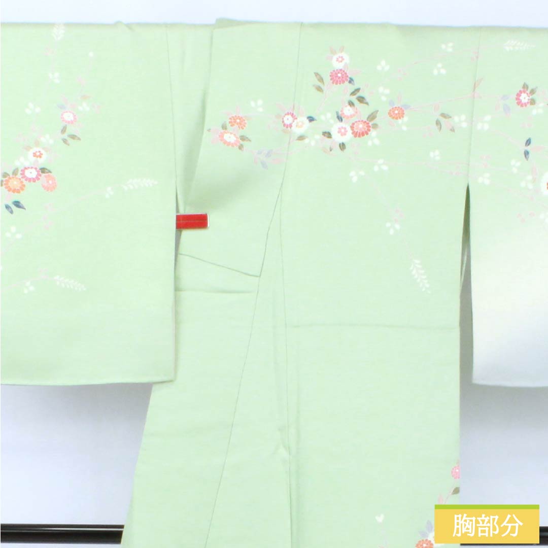 リサイクル着物】訪問着 正絹 Sランク 袷 身丈166.5cm 裄丈62cm 薄緑色