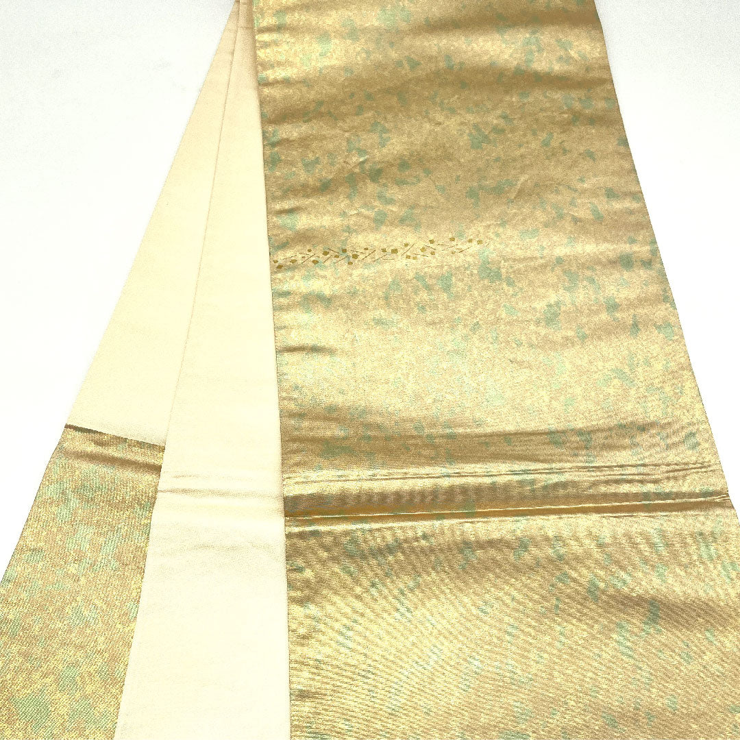 袋帯 刺繍 花車 引箔 帯丈428cm 正絹 Aランク ポイント柄 フォーマル 金系 1123004373321