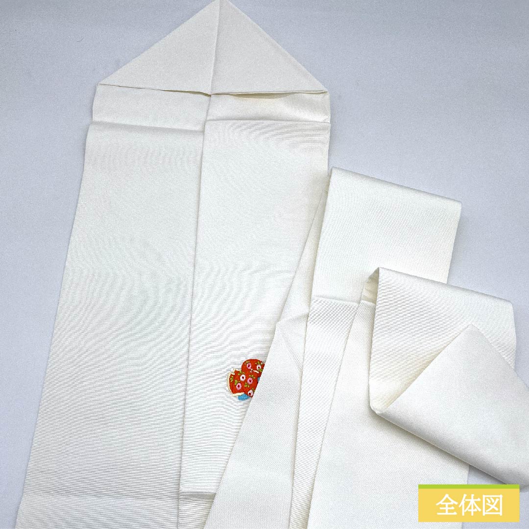 名古屋帯 白色 童子 毬 刺繍 塩瀬 帯丈372cm 正絹 Aランク ポイント柄 カジュアル 白系 1124006003311  名古屋仕立て