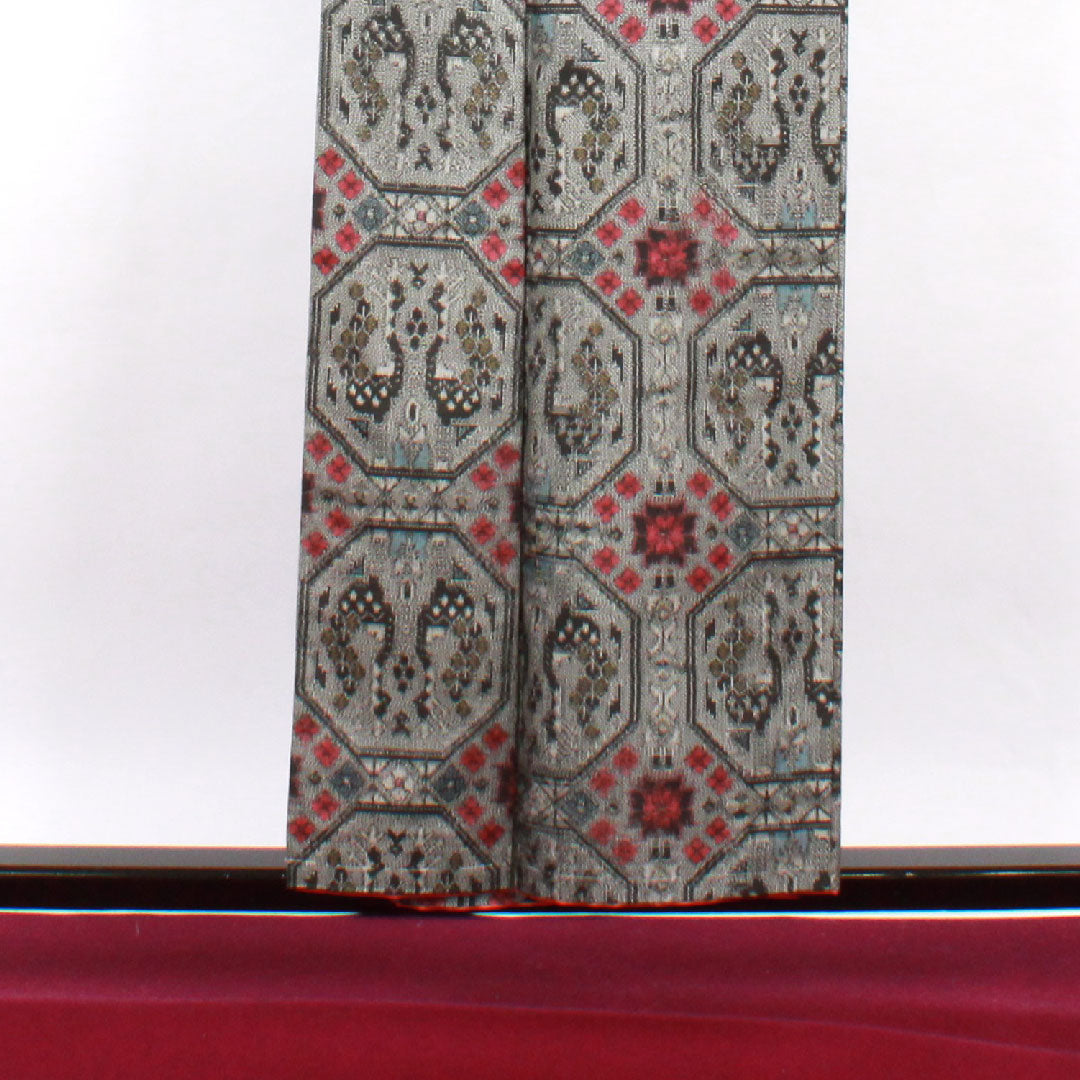 村山大島 身丈155.5cm 裄丈60cm 灰黄緑色 幾何学模様 正絹 Sランク 袷 グレー系 1116001752322