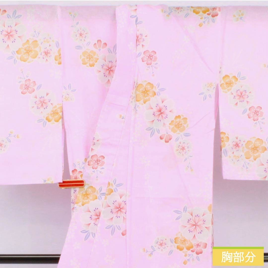 Cotton Yukata, Length 161.5cm, Sleeve Length 65.5cm, S Rank, Single Layer, Pink, Karada (Niwaumeiro) Color, Cherry Blossom Design, 1118006272413