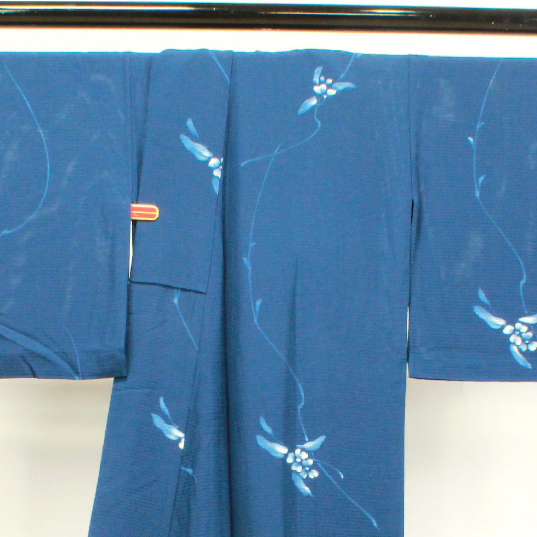 夏物 正絹 小紋 身丈166cm 裄丈66.5cm 鉄葡萄色（てつぶどういろ） 抽象模様  絽 Sランク 紺系 1132000662518