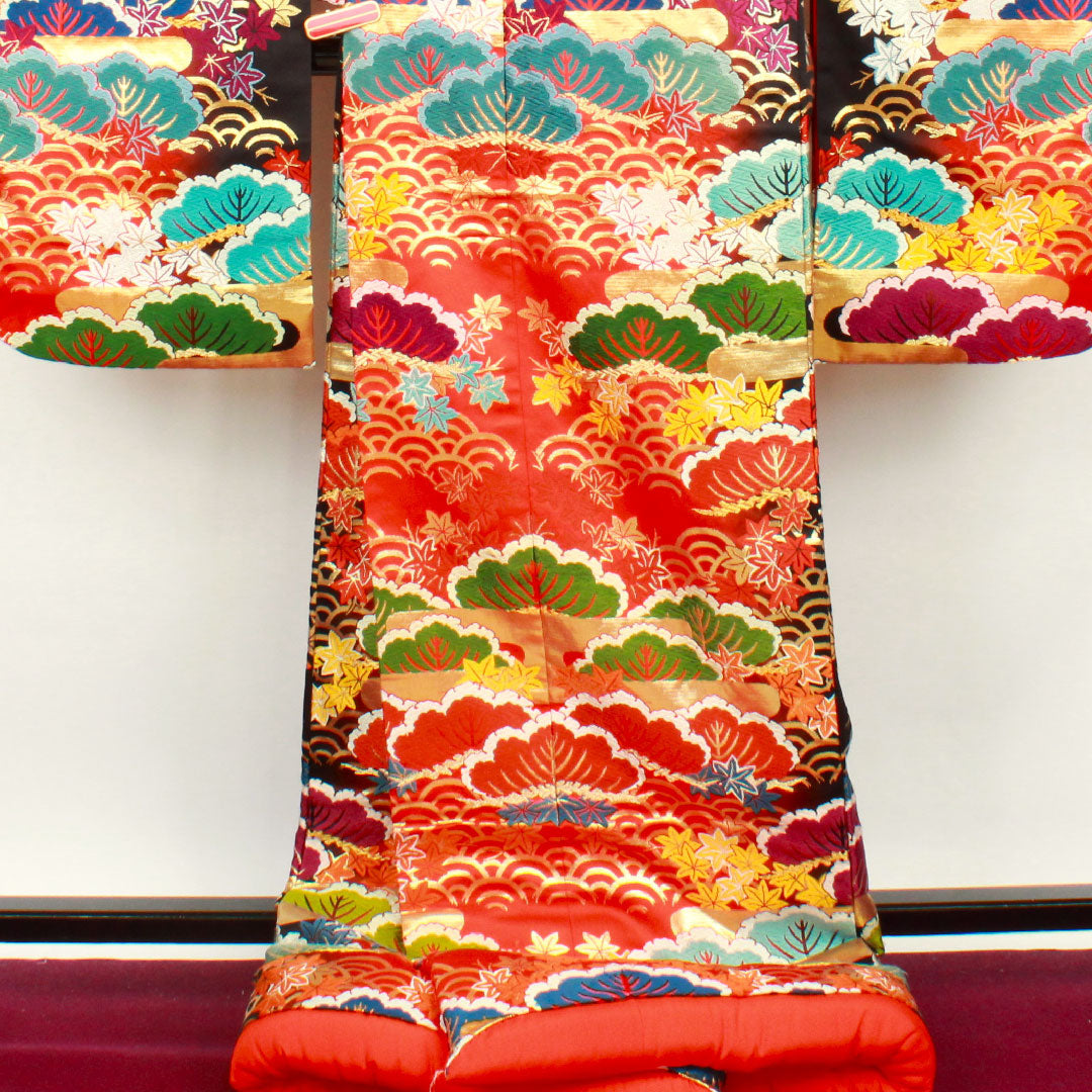 色打掛 身丈190cm  唐織 松 青海波 正絹 Sランク 袷 赤系 1110000222912